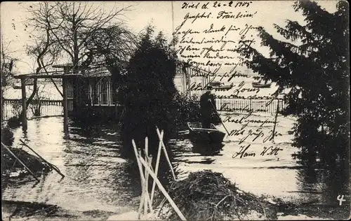 Ak Düsternbrook Kiel in Schleswig Holstein, Sturmflut 1904, Privatgarten, Hochwasser