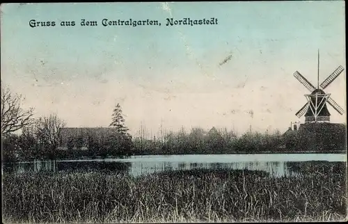 Ak Nordhastedt in Dithmarschen, Blick zur Windmühle, Centralgarten