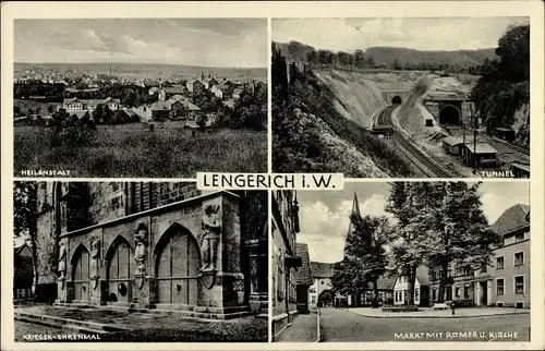Ak Lengerich in Westfalen, Tunnel, Heilanstalt, Markt, Römer, Kirche, Kriegerdenkmal