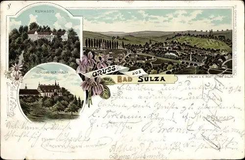 Litho Bad Sulza in Thüringen, Schloss Bergsulza, Kurhaus, Totalansicht