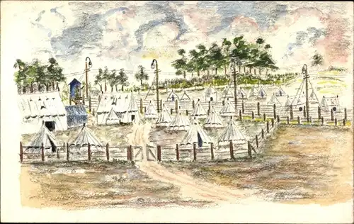 Handgemalt Ak Boy Scout Camp, Pfadfinderlager