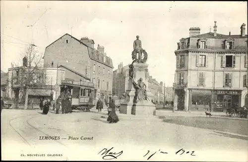 Ak Limoges Haute Vienne, Place Carnot, Straßenbahn