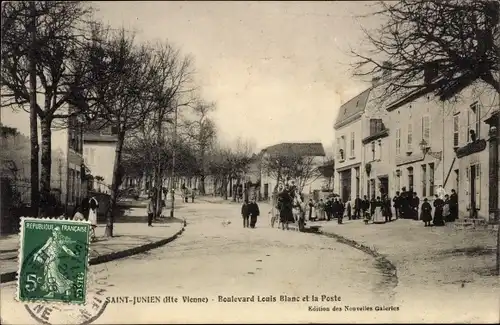 Ak Saint Junien Haute Vienne, Le Boulevard Louis Blanc et la Poste