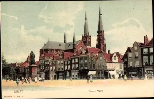 Ak Delft Südholland Niederlande, Groote Markt, Kirche