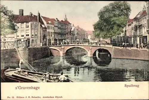 Ak 's Gravenhage Den Haag Südholland, Spuibrug, Brücke, Boot