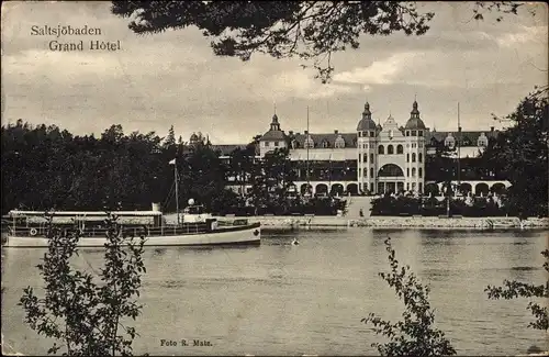 Ak Saltsjöbaden Schweden, Grand Hotel, Schiff