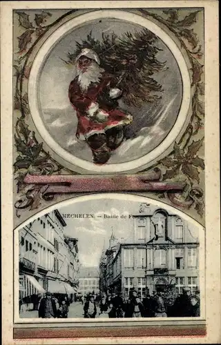 Ak Mechelen Mecheln Malines Flandern Antwerpen, Straßenpartie, Weihnachtsmann mit Tannenbaum