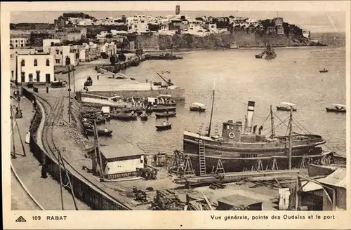 Ak Rabat Marokko, Vue generale, pointe des Oudaias et le port