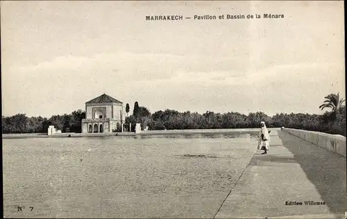 Ak Marrakesch Marokko, Pavillon et Bassin de la Menara