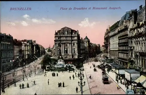 Ak Bruxelles Brüssel, Place de Brouckere et Monument Anspach