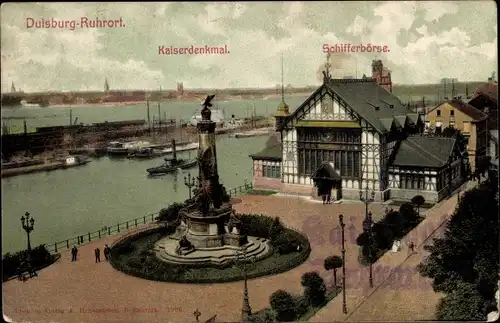 Ak Ruhrort Duisburg im Ruhrgebiet, Kaiserdenkmal, Schifferbörse