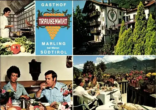 Ak Marling Marlengo Südtirol, Gasthof Traubenwirt, Innenansichten, Außenansicht