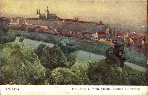 Künstler Ak Setelik, Praha Prag Tschechien, Hradcany a Mala Strana, Pohled s Petrina