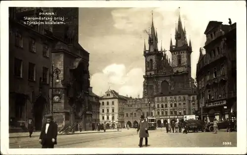 Ak Praha Prag Tschechien, Staromestsky Orloj s Tynskym kostelem, Kirche, Markt