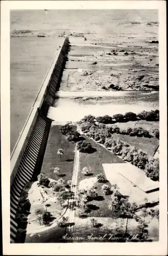 Foto Ak Assuan Ägypten, the Dam, Fliegeraufnahme, Staudamm