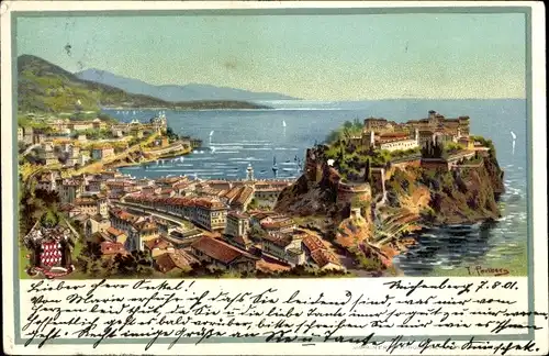 Künstler Litho Perlberg, F., Panorama, Ort, Schloss, Wappen