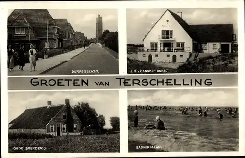 Ak Terschelling Friesland Niederlande, Dorpgezicht, Jugendherberge Hanske Dune, Badvermaak