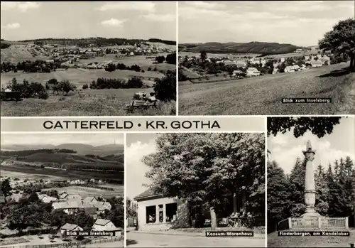 Ak Catterfeld Leinatal in Thüringen, Panorama vom Ort, Inselberg, Konsumwarenhaus, Kandelaber