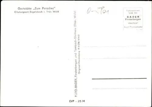 Ak Engelsbach Leinatal Thüringen, Gesamtansicht, Gaststätte zum Paradies