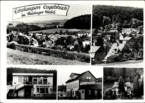 Ak Engelsbach Leinatal in Thüringen, Gaststätte zum Paradies, Café, Panorama