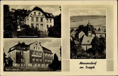 Ak Meinersdorf Burkhardtsdorf Sachsen, Verwaltungsgebäude, Kirche, Pestalozzischule