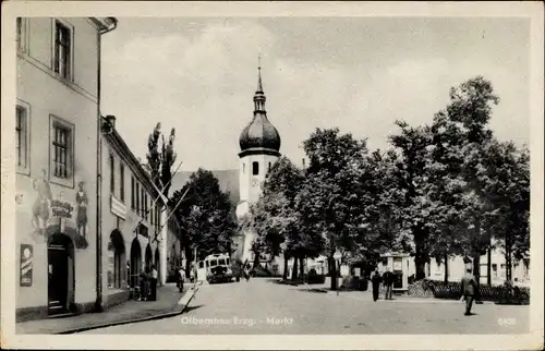 Ak Olbernhau im Erzgebirge Sachsen, Straßenpartie am Marktplatz