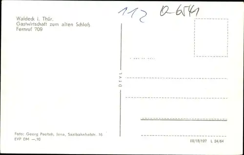 Ak Waldeck in Thüringen, Gastwirtschaft zum alten Schloss, Zitat von Goethe, Nur Lust und Licht...