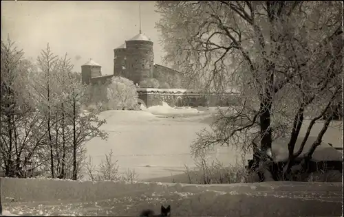 Foto Savonlinna Nyslott Finnland, Blick zur Burg im Winter 1959
