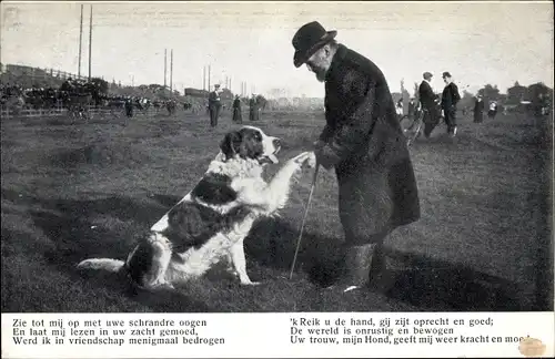 Ak Hund gibt Pfötchen, Zie tot mij op met uwe schrande oogen..., Bernhardiner