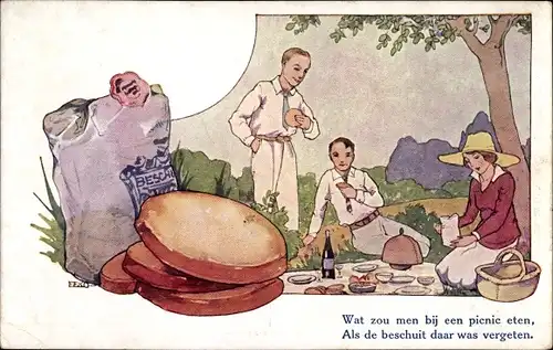 Künstler Ak De Fijnste Beschuit, Wat zou men bij een picnic eten