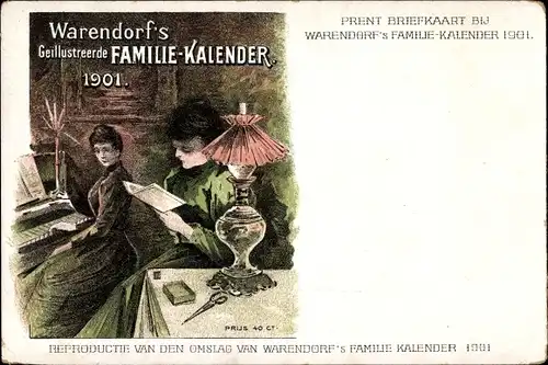 Ak Warendorf's Familie Kalender 1901, Frauen, Klavier, Tischlampe