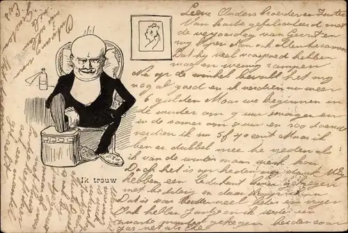 Künstler Ak Ik trouw, Mann mit Pantoffeln