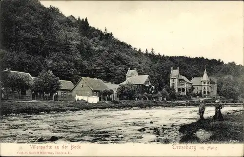 Ak Treseburg Thale im Harz, Villenpartie an der Bode