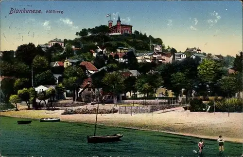 Ak Hamburg Altona Blankenese, Blick vom Wasser auf Ortschaft und Süllberg