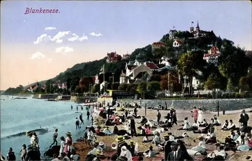 Ak Hamburg Altona Blankenese, Elbstrand mit Süllberg