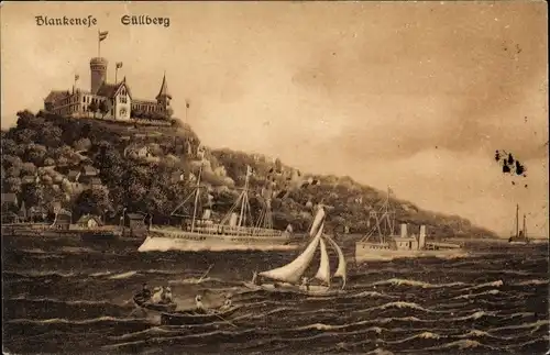 Ak Hamburg Altona Blankenese,Süllberg, Burg, Dampfer, Boot