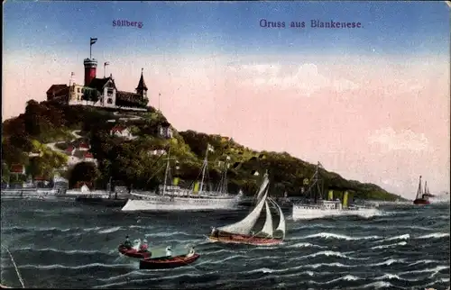 Ak Hamburg Altona Blankenese, Süllberg, Segelboot, Dampfer