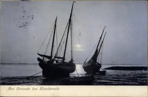 Ak Hamburg Blankenese, Partie am Strand, Segelboote