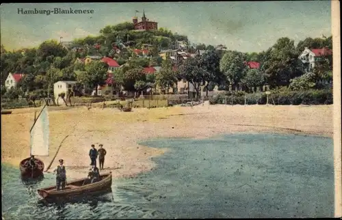 Ak Hamburg Blankenese, Süllberg, Strand, Segelboot