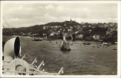 Ak Hamburg Blankenese, Blick von Bord, Segelschiff