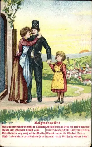Präge Lied Ak Bergmannskind, Von Frau und Kinde nimmt er Abschied..