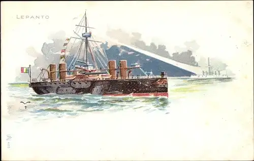 Litho Italienisches Kriegsschiff Lepanto