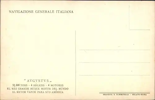 Künstler Ak Navigazione Generale Italiana, NGI, Augustus, Dampfer