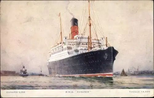 Künstler Ak Dampfschiff RMS Ausonia, Cunard Line