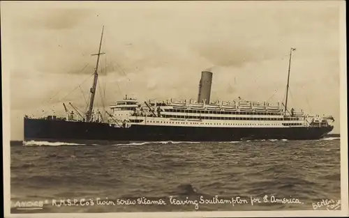 Foto Ak RMS Andes, RMS P Co's Twin Screw Steamer, Passagierdampfer