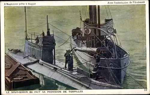 Ak Britisches U Boot, HMS B6, Submarine, Royal Navy, Provision de Torpilles