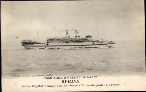 Ak Navire Hopital Francais Sphinx, Campagne d'Orient, französisches Lazarettschiff
