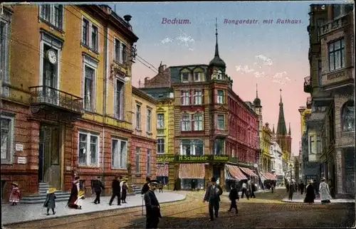 Ak Bochum im Ruhrgebiet, Bongardstraße mit Rathaus, Handlung H. Schneider
