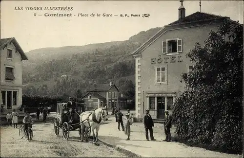 Ak Cornimont Vosges, Place de la Gare, Hotel