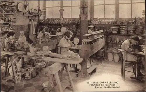 Ak Malicorne sur Sarthe, Fabrique de Faiences, Atelier de décoration, Steingutfabrik